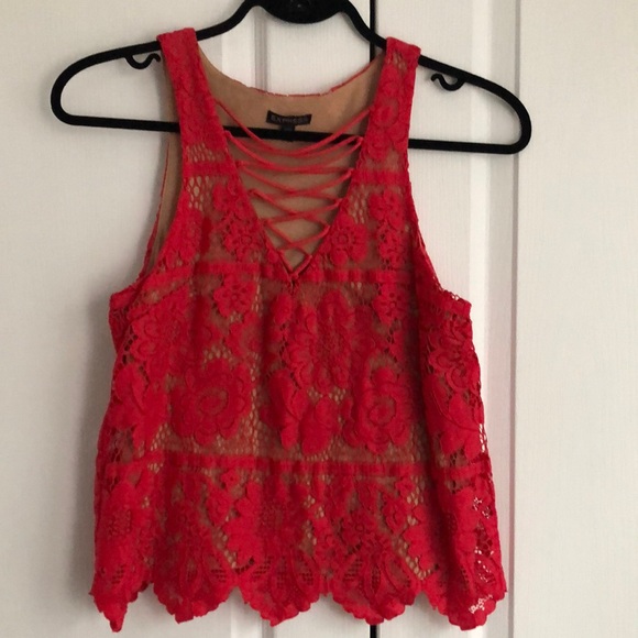 Red lace cami nude lining racer back Sz XS - Picture 2 of 7
